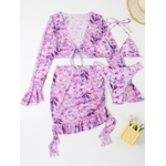 Bikinis-imprim-tie-up-pour-femmes-jupe-de-plage-volants-cover-up-manches-longues-maillots-de