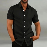 Haut-de-chemise-col-rabattu-pour-hommes-coton-r-tro-chanvre-coupe-adt-manches-courtes-d