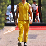 Ensemble-Deux-Pi-ces-pour-Homme-Haut-et-Pantalon-D-contract-s-Couleur-Unie-Bouton-Jaune