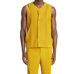 Ensemble-Deux-Pi-ces-pour-Homme-Haut-et-Pantalon-D-contract-s-Couleur-Unie-Bouton-Jaune