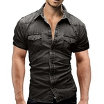 Chemise-en-denim-cousue-fine-pour-hommes-chemise-d-contract-e-classique-chemise-manches-courtes-coupe
