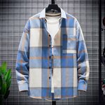 Chemise-Carreaux-Manches-sulfpour-Homme-Manteau-Col-Color-Style-Vintage-Japonais-Cardigan-Automne-et-Printemps