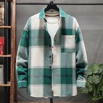 Chemise-Carreaux-Manches-sulfpour-Homme-Manteau-Col-Color-Style-Vintage-Japonais-Cardigan-Automne-et-Printemps