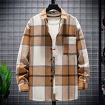 Chemise-Carreaux-Manches-sulfpour-Homme-Manteau-Col-Color-Style-Vintage-Japonais-Cardigan-Automne-et-Printemps