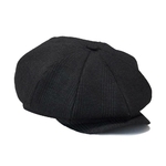 Casquette-de-livreur-en-Tweed-pour-hommes-Vintage-en-laine-noir-gris-Tweed-visi-re-plate