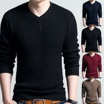 Pull-Chic-pour-homme-couleur-unie-col-en-V-manches-longues-Slim-Fit-tricot-automne-hiver