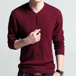 Pull-Chic-pour-homme-couleur-unie-col-en-V-manches-longues-Slim-Fit-tricot-automne-hiver