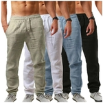 Pantalon-d-t-en-coton-et-lin-pour-homme-couleur-unie-respirant-v-tement-de-Fitness