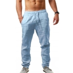 Pantalon-d-t-en-coton-et-lin-pour-homme-couleur-unie-respirant-v-tement-de-Fitness