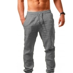 Pantalon-d-t-en-coton-et-lin-pour-homme-couleur-unie-respirant-v-tement-de-Fitness