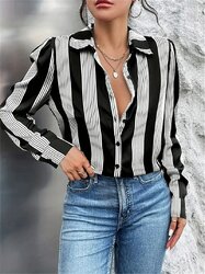 Chemise Femme Coton Rayé Boutonnée Oversize – Chemisier Manches Longues Basique Vacances & Travail