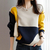 Sweat-shirt-manches-longues-et-col-rond-pour-femme-pullover-de-couleurs-contrast-es-d-contract