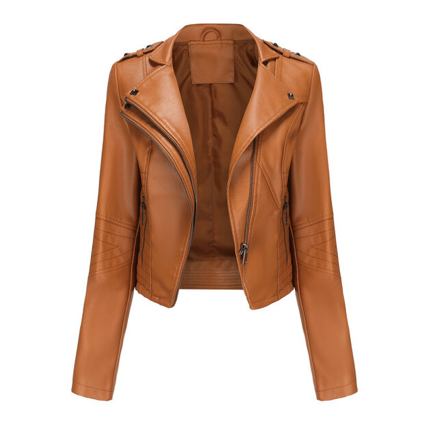 Veste En Cuir Femme Shffuw - Style Rétro Motard - Fermeture Éclair - Coupe Slim - Mi-Saison
