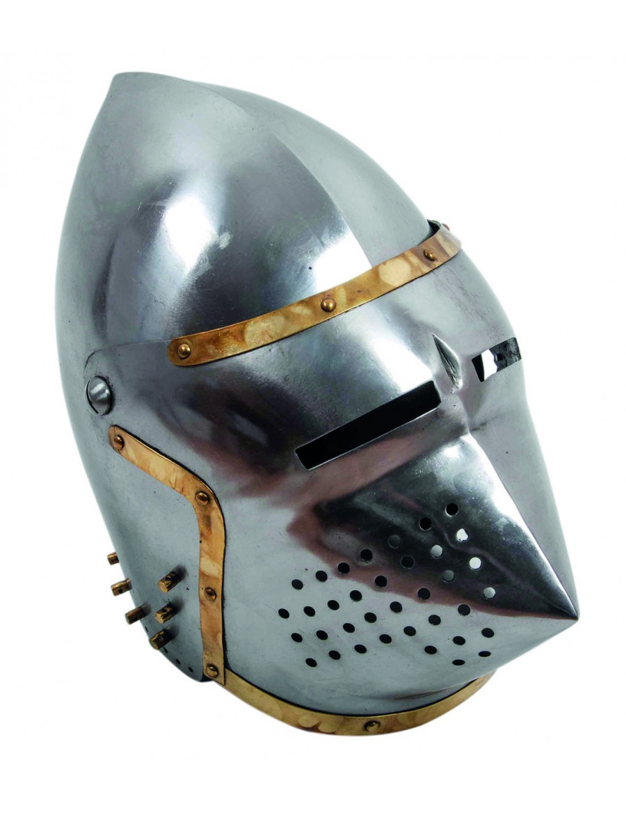 heaume-pigface-bascinet-acier-poli-et-laiton