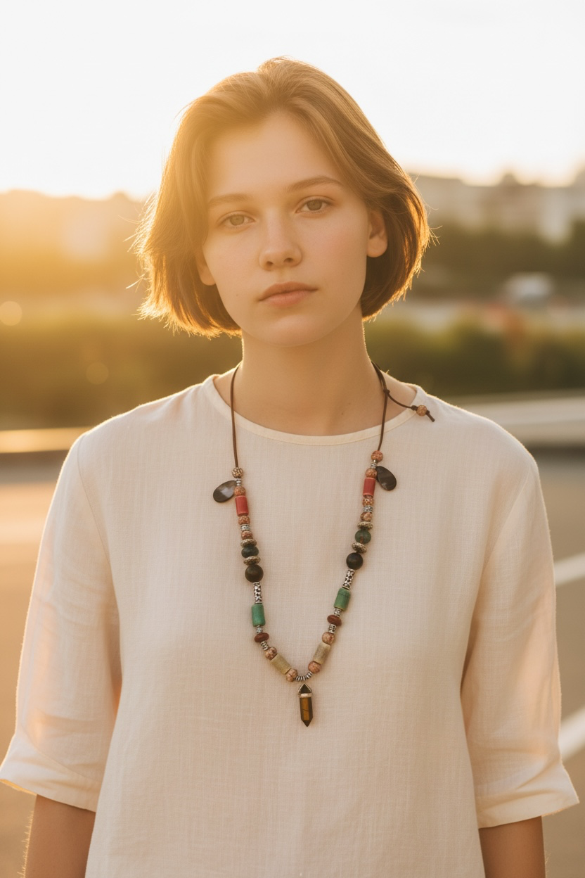 Collier Œil de Tigre artisanal - "Le Gardien de Midgard" Protection et confiance