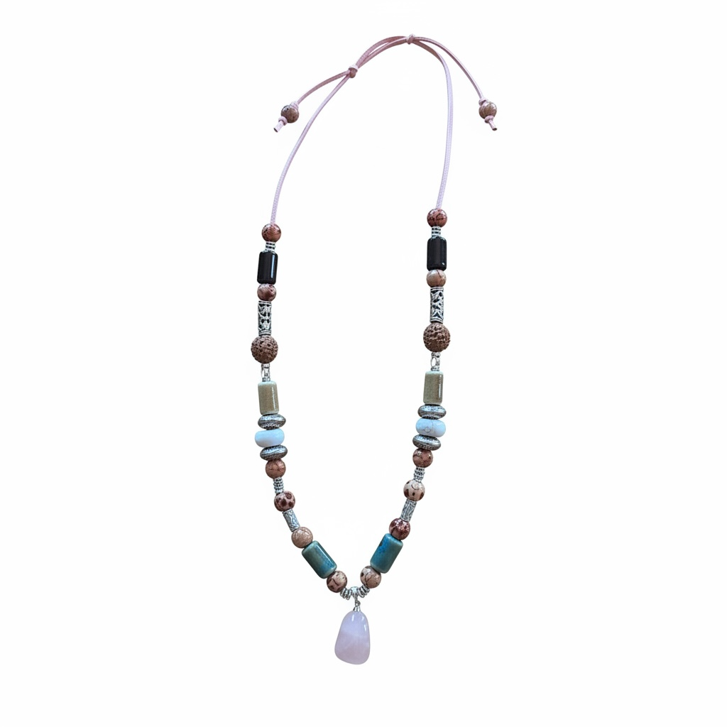 Collier Quartz Rose artisanal - Douceur et Harmonie "La Rose du Nord"