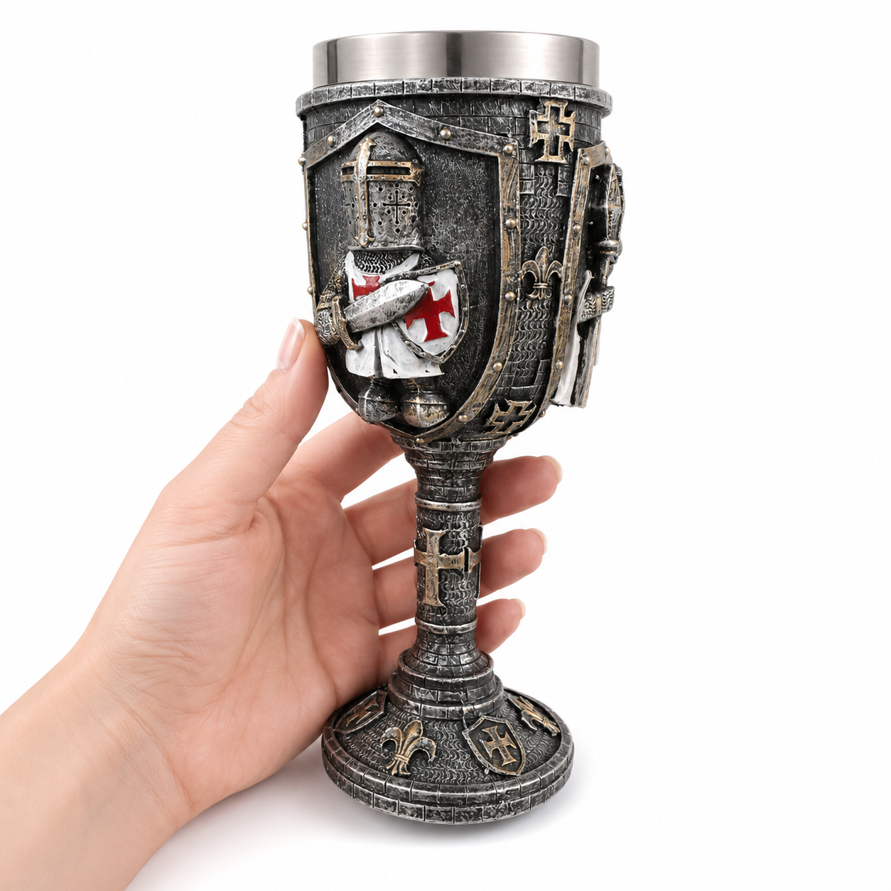 Calice Templier Médiéval en Acier Inoxydable – Chevaliers du Temple