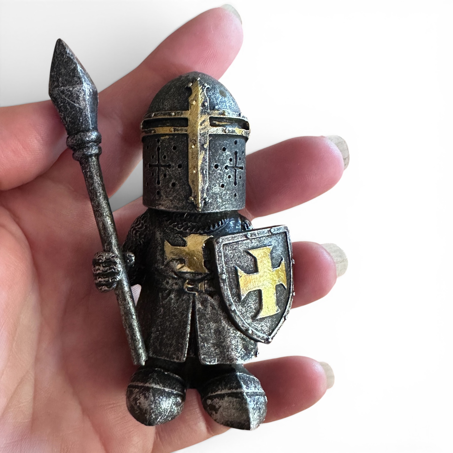 Figurine Chevalier Médiéval avec Lance et Bouclier – Statue en Résine 8 cm