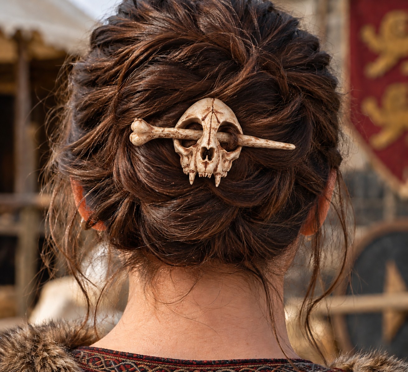 BROCHE MÉDIÉVALE CRÂNE ET OS