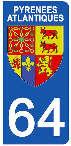 2 stickers pour plaque d\'immatriculation Auto, 64 blason des Pyrénées Atlantiques