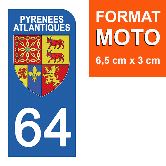 1 sticker pour plaque d\'immatriculation MOTO , 64 PYRENEES ATLANTIQUES