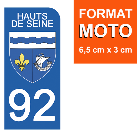 Adesivo Per Targa Moto 92 - Hauts-de-Seine | Formato Legale 3x6 Cm | Resistente UV E Lavaggi HP