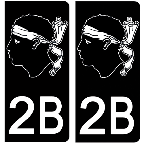2 stickers pour plaque d\'immatriculation Auto, 2B Corse NOIR