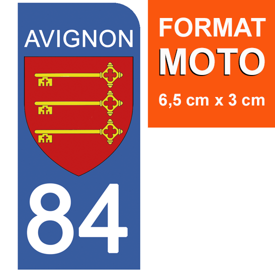 1 sticker pour plaque d\'immatriculation MOTO, 84 AVIGNON, VAUCLUSE