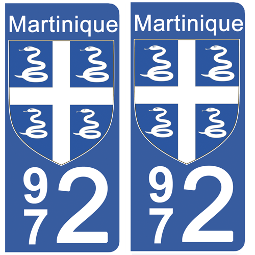 2 stickers pour plaque d\'immatriculation Auto, 972 blason de la Martinique