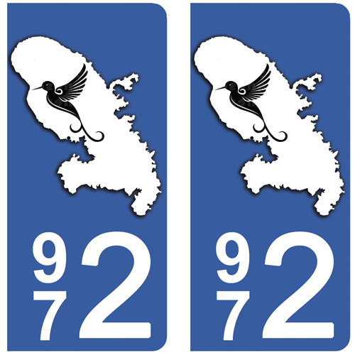 2 stickers pour plaque d\'immatriculation Auto, 971 carte de la Martinique