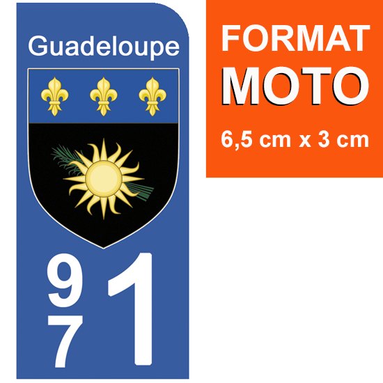 1 sticker pour plaque d\'immatriculation MOTO, 971 Blason de la Guadeloupe