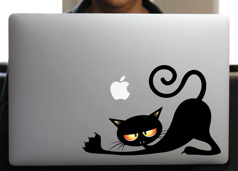 Sticker pour Macbook ou PC, Le chat vampire s\'etire H.19 cm
