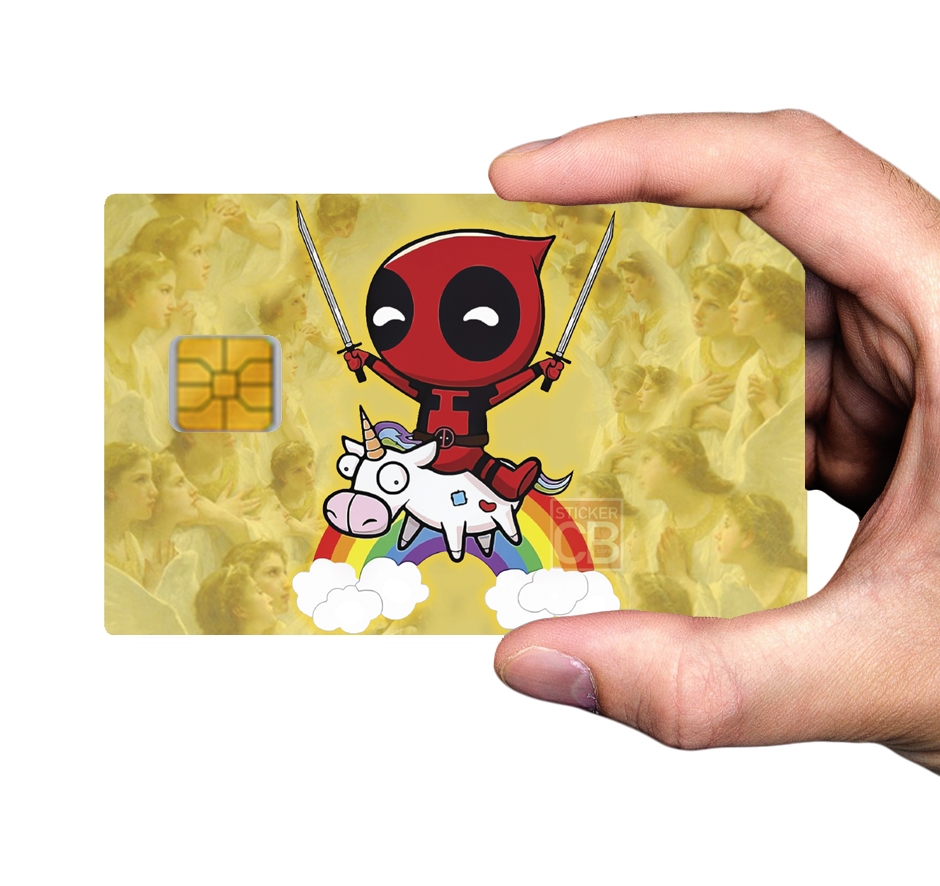 Stickers pour carte bancaire, Deadpool et sa licorne attaquent!