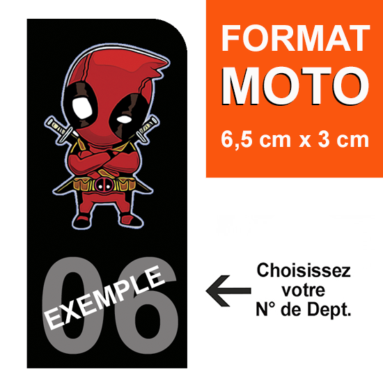 Sticker pour plaque d'immatriculation MOTO, Bleu ou Noir, Deadpool, Skull,  Pirate.