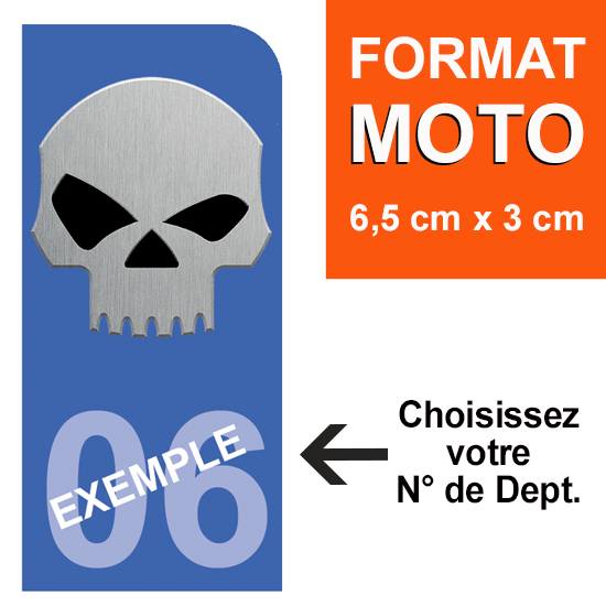 Set de 4 stickers pour plaque immatriculation Auto, SKULL, bleu