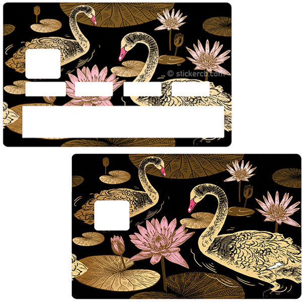 Autocollant pour carte bancaire, Sticker pour carte bancaire, Cygnes et Lotus