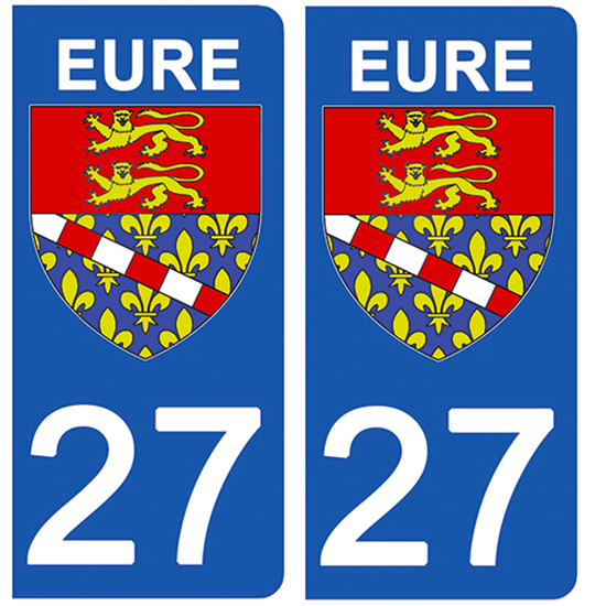 2 stickers pour plaque d\'immatriculation Auto, 27 blason de l\'Eure