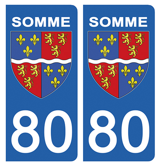 2 stickers pour plaque d\'immatriculation Auto, 80 blason de la Somme