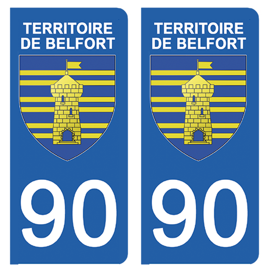 2 stickers pour plaque d\'immatriculation Auto, 90 blason du Territoire de Belfort
