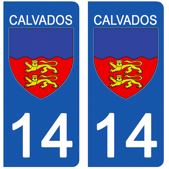2 stickers pour plaque d\'immatriculation Auto, 14 blason Calvados