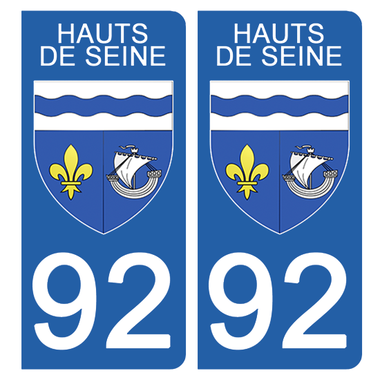 2 stickers pour plaque d\'immatriculation Auto, 92 blason des Hauts de Seine
