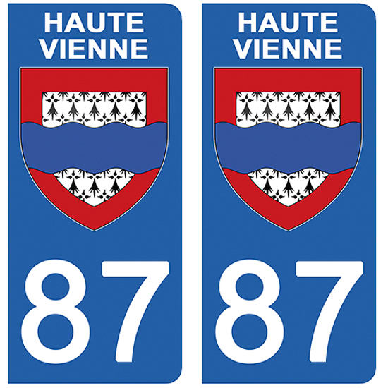 2 stickers pour plaque d\'immatriculation Auto, 87 blason de la Haute Vienne