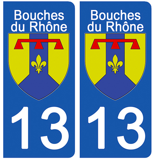 2 stickers pour plaque d\'immatriculation Auto, 13 blason Bouche du rhône