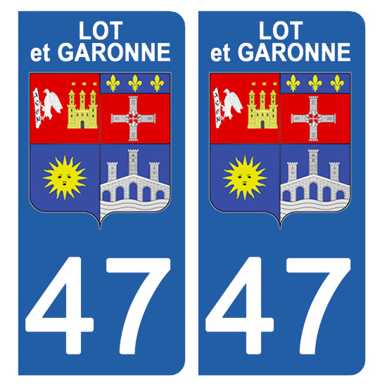 2 stickers pour plaque d\'immatriculation Auto, 47 blason du Lot et Garonne