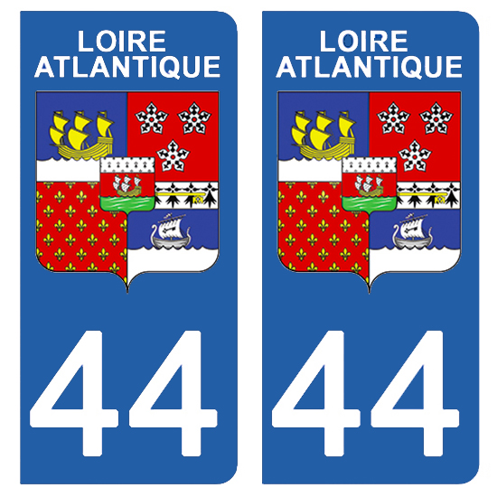 2 stickers pour plaque d\'immatriculation Auto, 44 blason de la Loire Atlantique