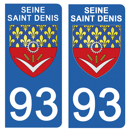 2 stickers pour plaque d\'immatriculation Auto, 93 blason de Seine Saint Denis