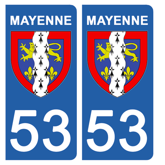 2 stickers pour plaque d\'immatriculation Auto, 53 blason de Mayenne