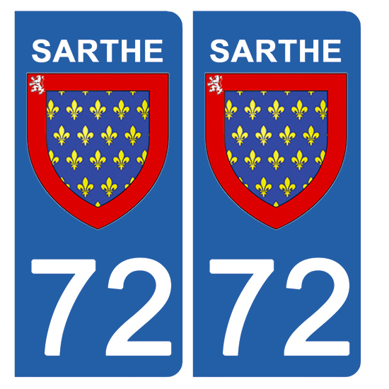 2 stickers pour plaque d\'immatriculation Auto, 72 blason de la Sarthe