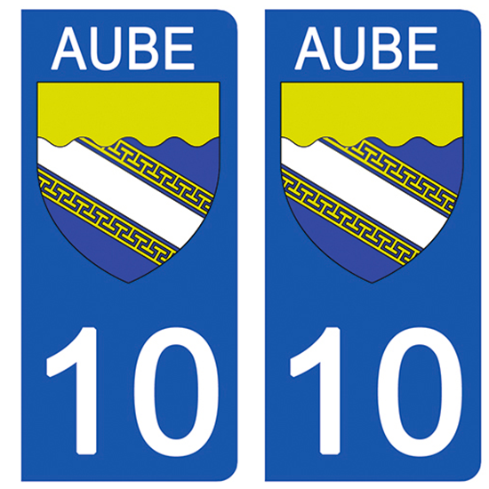 2 stickers pour plaque d\'immatriculation Auto, 10 blason de l\'Aube
