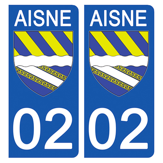 2 stickers pour plaque d\'immatriculation Auto, 02 Blason de l\'Aisne